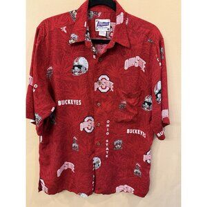 Ohio State Buckeyes Shirt Adult Large Red Reyn Spooner Button Football Hawaiian